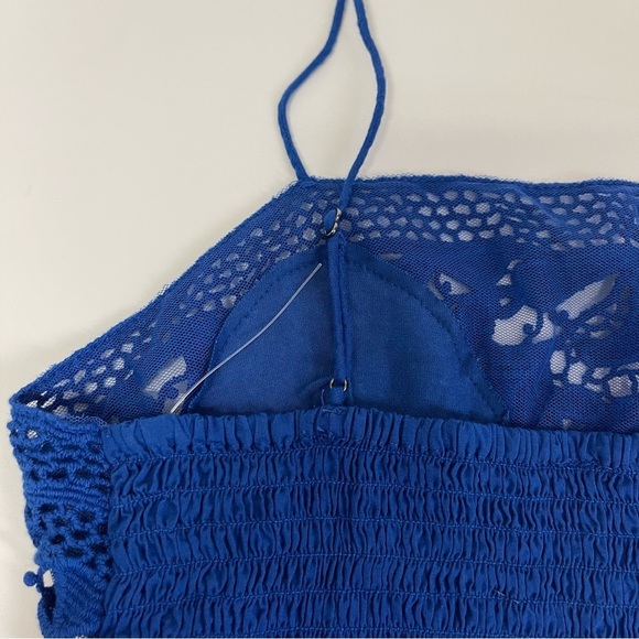 NEW Free People Bralette Womens Medium Blue Embroidered Lace Floral Smocked NWOT - Picture 4 of 9